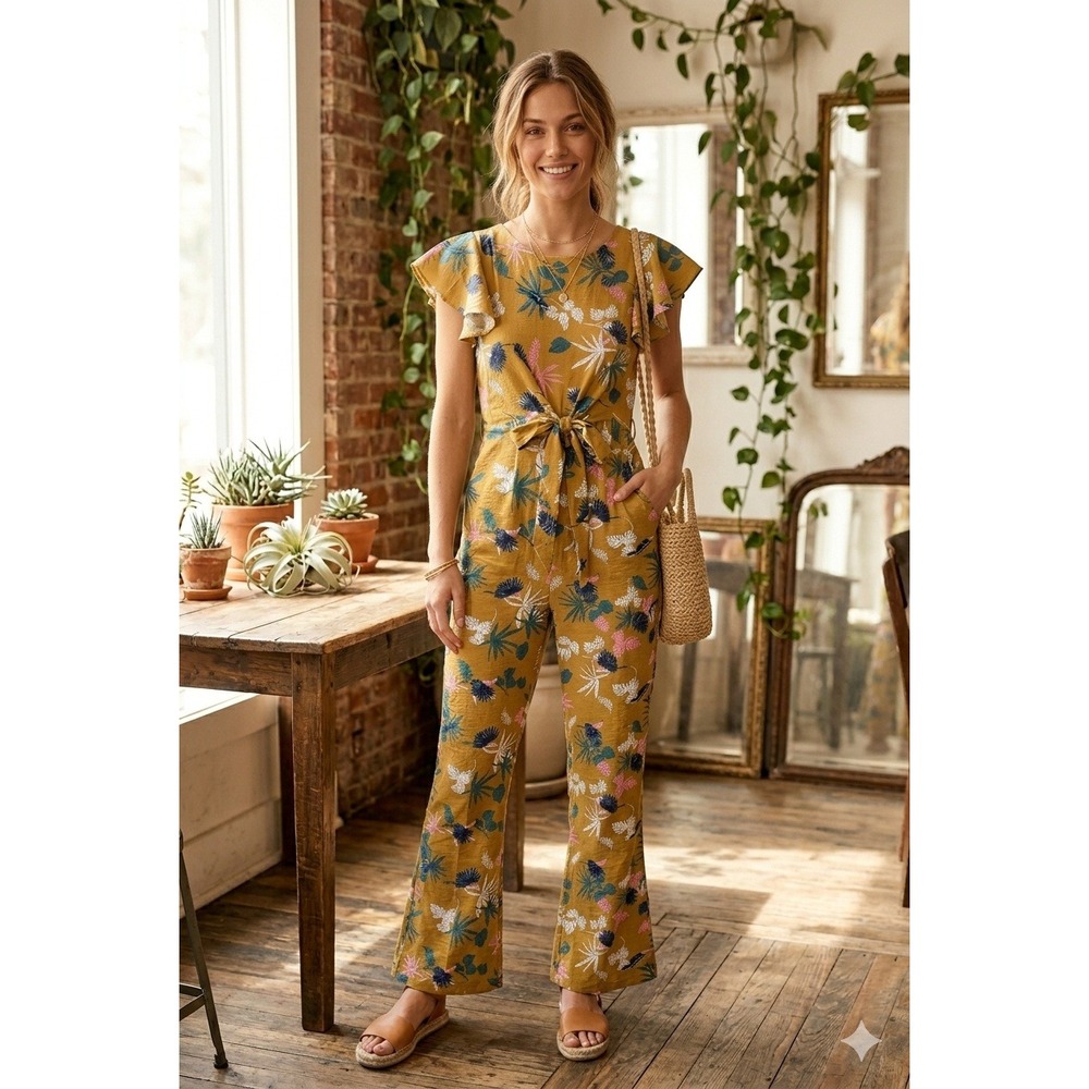 Cottagecore Floral Jumpsuit Whimsical Y2K Resortwear Vacation Party Size XS